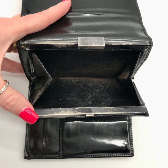 Gucci Black Patent Leather Tri-Fold Embossed Wallet - Picture 12 of 12